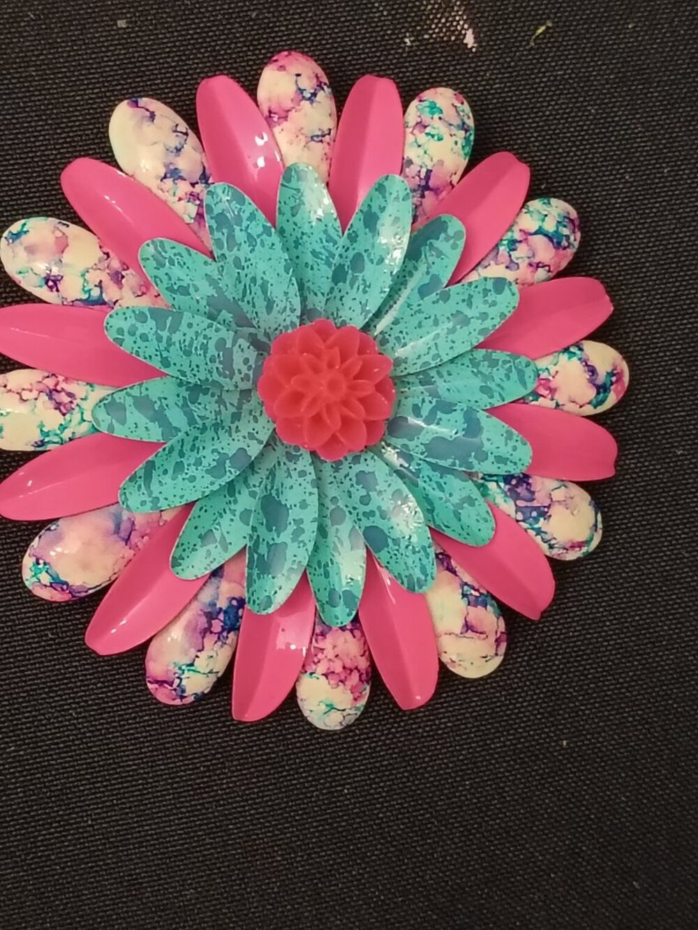Vintage large enamel blue pink enamel multi petal flower brooch